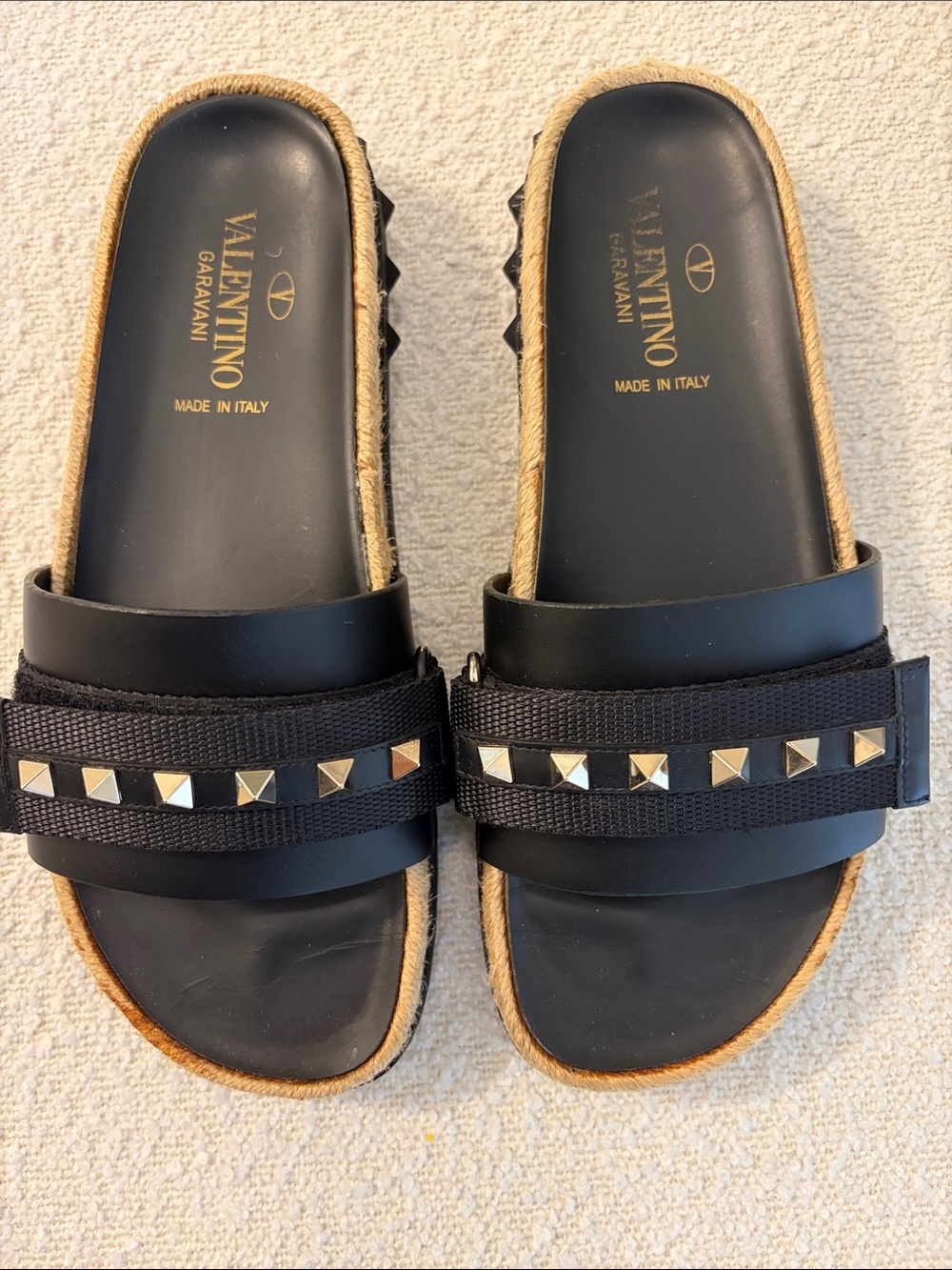 Gorgeous Valentino Black Slide Sandals with Gold Rockstuds Sz:37